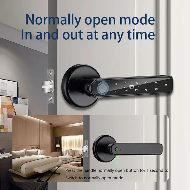 Password Handle Lock Biometric Fingerprint Password Key Unlock Anti Peeping Type-C Emergency Charge for Home Office Glass Doors 3