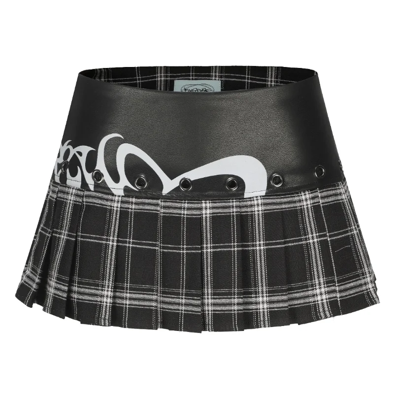 FeMereina Women Goth Lace Pleated Skirt Skater High Waisted Plain Mini Ruffle Skirt Tennis School Uniforms A Line Mini Skirt Y2k Streetwear Black