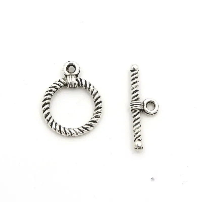 

5 Pairs Tibetan Silver Stripe Round OT Clasp For Bracelets Jewelry Making Bracelet Necklace Diy Accessories Needlework Wholesale