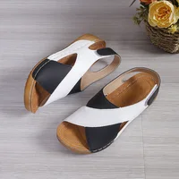 Sandales à l'offre elles compensées pour femmes, chaussures de plage confortables, en cuir PU, patchwork, été 5