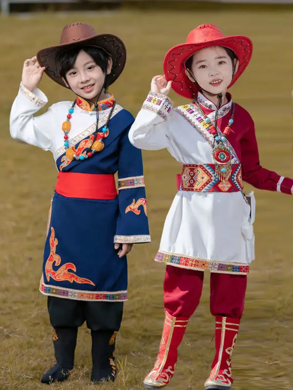 Winter Children's Tibetan Performance Attire Costume Boys And Girls' Water Sleeve Dance Performance Clothes Mongolian Dress