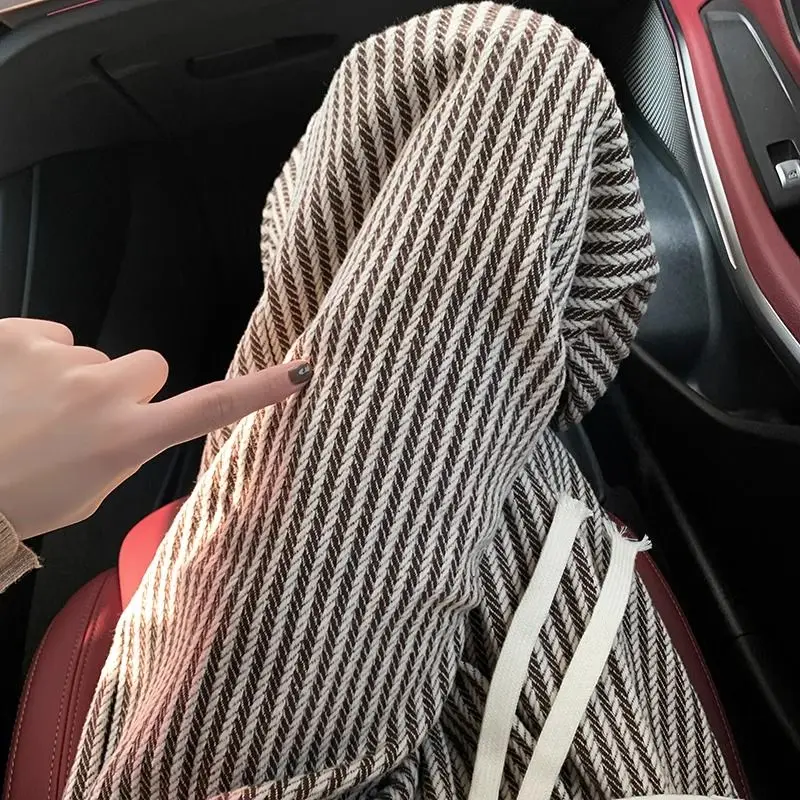 Pantaloni primavera autunno donna retrò a righe lavorati a maglia casual quotidiano semplici pantaloni a gamba larga a vita alta temperamento elegante femminile tutto-fiammifero 6