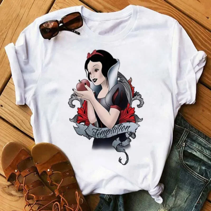 Nuevas camisetas de moda para mujer, camiseta con estampado de princesa Punk, ropa de manga corta, camiseta Kawaii de Disney, camisetas para mujer, ropa de calle