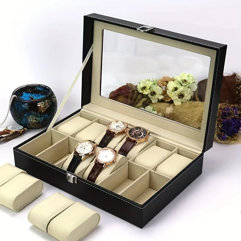 12-digit Watch Storage Box,Wrist Watch Open Window Display Large-capacity Dust-proof Watch Case With Lid,Ideal choice for Gifts
