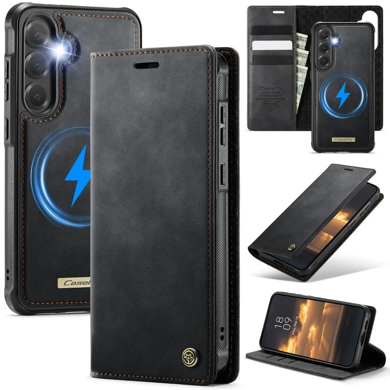 Magnetic Wireless Charging Leather Wallet Phone Case Cover