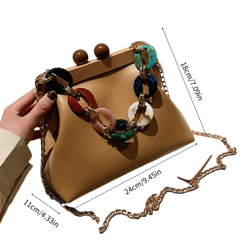 Minimalistic Vintage Clip Clutch Shoulder Bag Stylish Single-shoulder Chain Purse