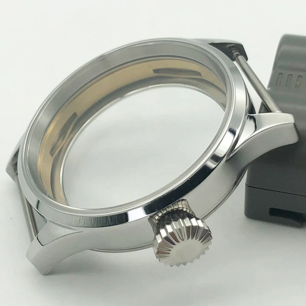 Elegant 43mm Stainless Steel Sapphire Watch Case in Black & Silver Finish
