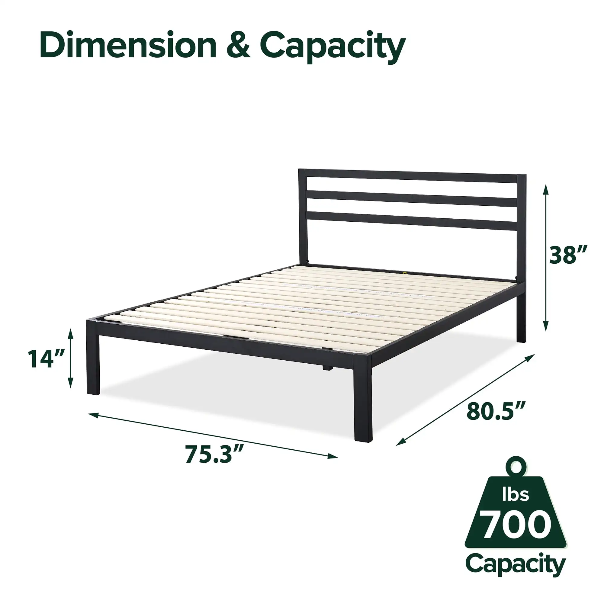 38" Metal Platform Bed Frame with Headboard, King