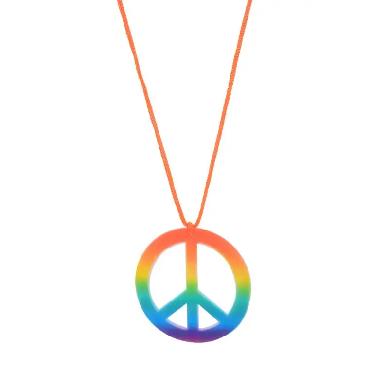 Fashion Hippie Costume Jewelry Set 60s 70s Rainbow Peace Sign Pendant Necklace Earring Decoration Gift for Friend Sister 6