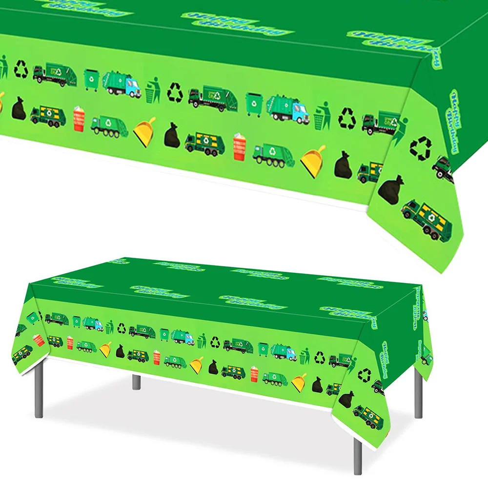 

2pcs Tablecloths Garbage Truck Birthday Party Supplies Disposable Plastic Rectangle Table Cloth for Kids Birthday Baby Shower