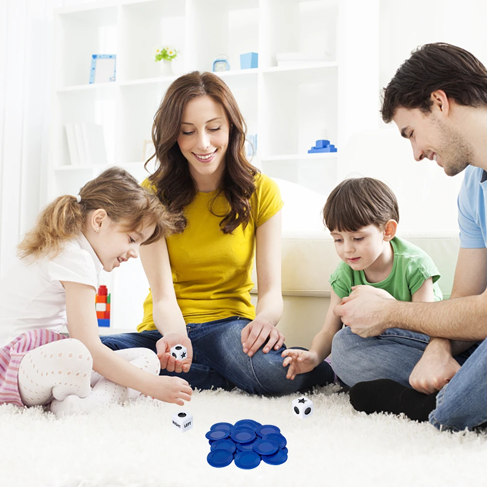 27pcs Acrylic Games Dices 3 Dices and 24 Chips Left Right Center Dice Game Portable Novelty Toys for Party Picnic Games