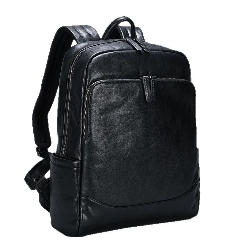 New Men Genuine Leather Backpack Vintage Vegetable Tanned Top Grain Large Capacity Business Travel Laptop Bag