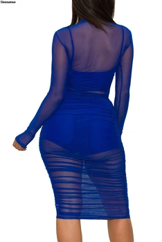Women Mesh See Through 3 Piece Set Bodycon Ruched Cover Up Midi Dress+Camis+Shorts 3 Pieces Suits Sexy Night Club Party Outfits 6