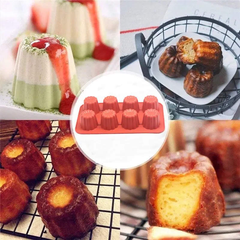 8-Cavity Silicone Mold for Mousse Cake French Dessert Baking DIY Molds Flexible and Non-Stick Candle Making Tool Color Random