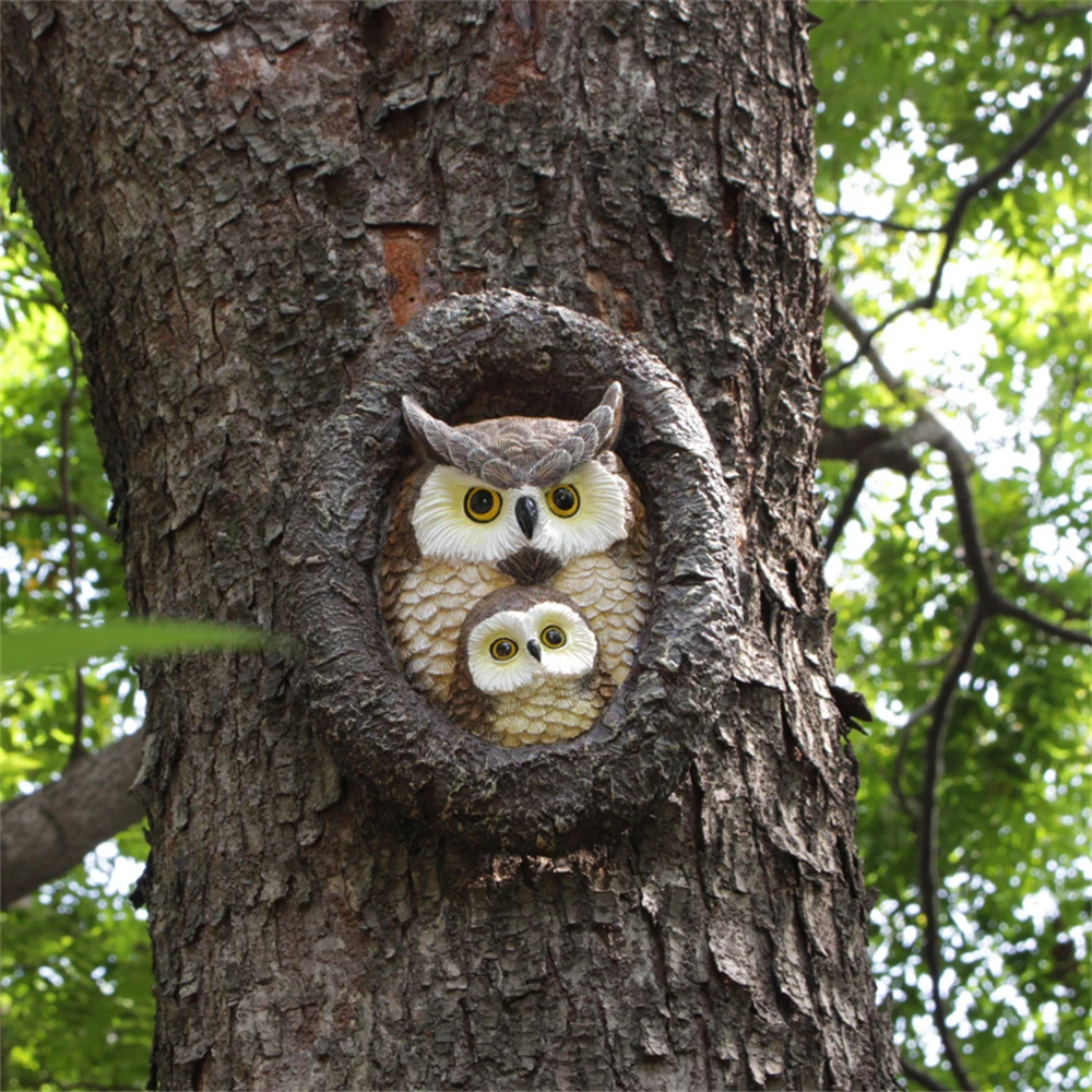 Owl Resin Bird Figurines Tree Decor Simulated Tree Hanging Resin Feeding Bird Statue Face Outdoor Garden Animal Ornaments resin ornaments,garden statue,garden decoration,resin statue,resin handicraft ornaments,resin ornament,animal ornaments