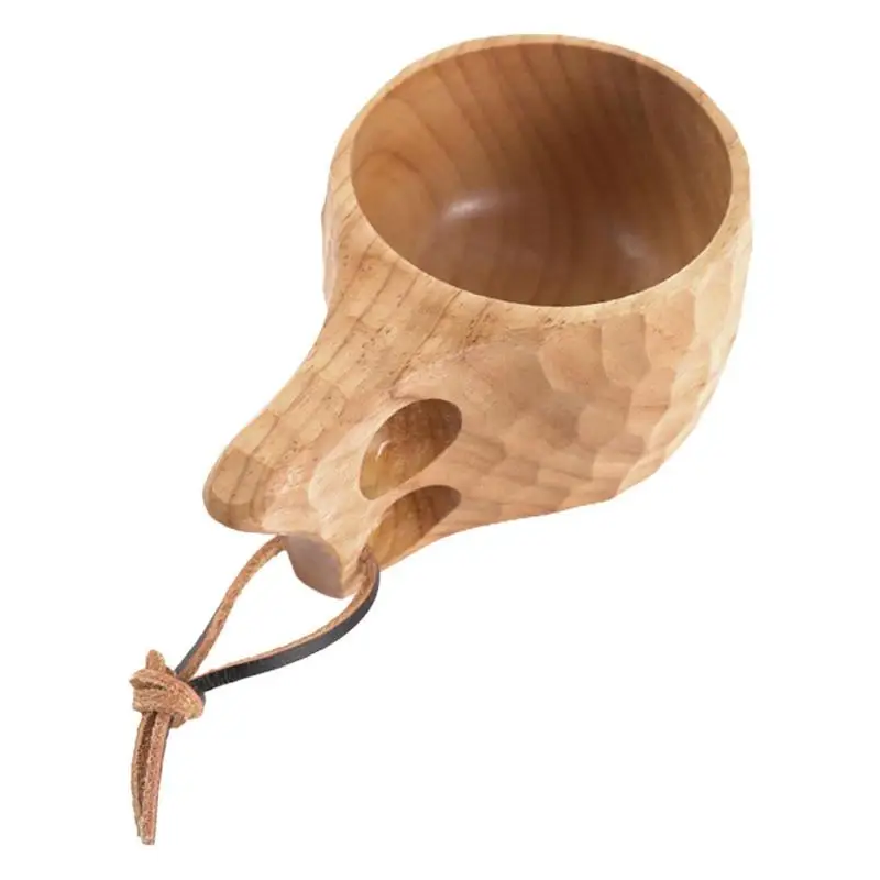 

200ml Kuksa Wooden Cup With Handle Portable Coffee Mug With Leather Lanyard Suit For Home Decor Drinkware Kuksa Kasa Tea Mug