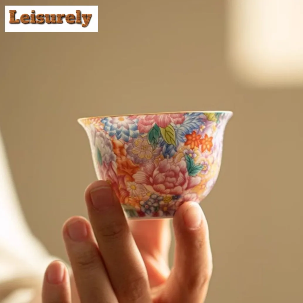 1 Pc Palace Luxury Ceramic Teacup Colour Enamels Flowers Tea Bowl Handmade Tea Cup Tie Guanyin Pu'er Home Porcelain Tea Set 60ml