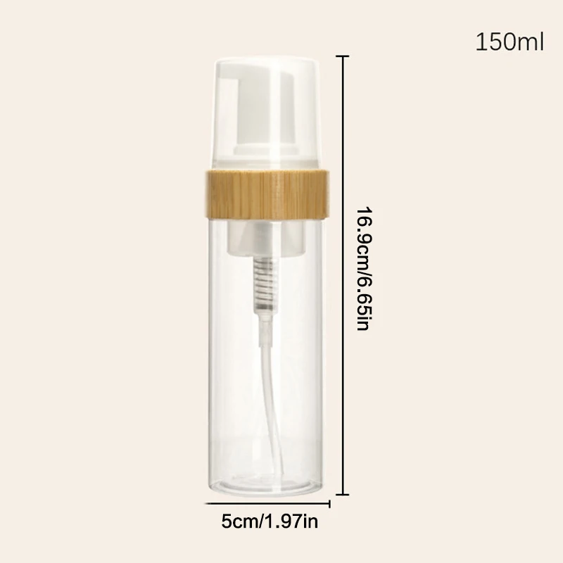 150ml Refillable Bamboo Foam Pump Bottle - Travel Size Empty Dispenser For Face Cleaner Shampoo Hand Sanitizer Cosmetic Soap