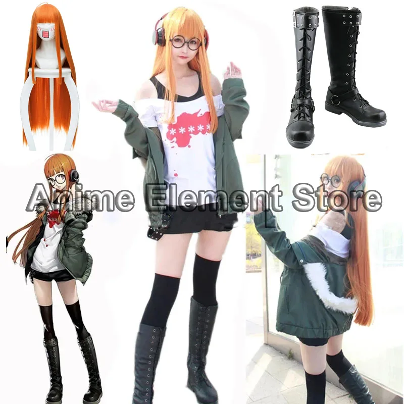 Anime Persona 5 Sakura Futaba Costume Cosplay Futaba Sakura Uniformi Outfit Giacca T-Shirt Pantaloncini Cintura Calze Occhiali