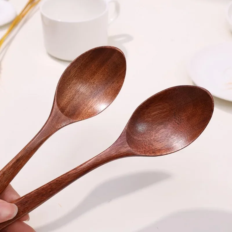 Set 5 Cucchiai Legno Manico Lungo | Posate Giapponesi Riutilizzabili Per Picnic E Ufficio - Stoviglie Ecologiche Naturali - 4