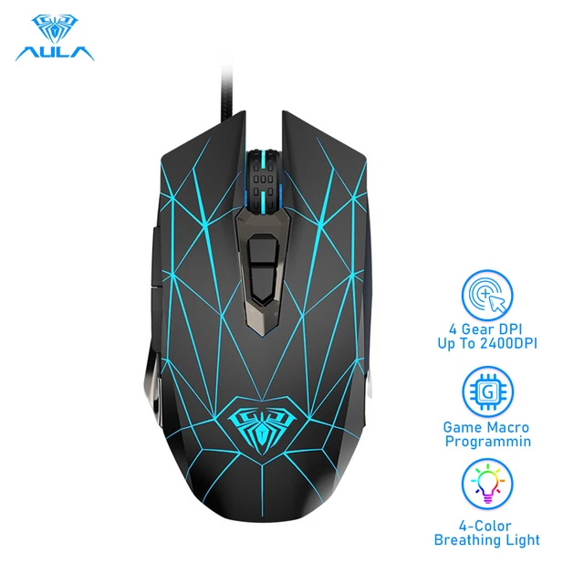 AULA S50 Gaming Mouse 2400DPI Wired Adjustable Optical LED Professional gamer Computer Mice 30IPS USB Cable