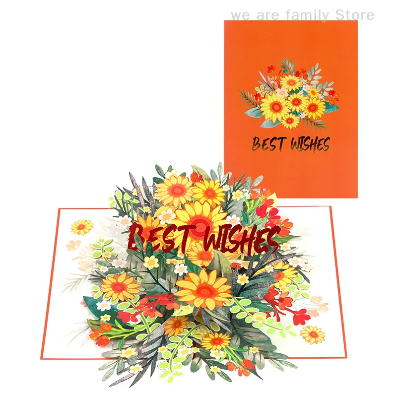 3D Flowers Pop Up Card Best Wishes Ornament Greeting Cards Invitation Congratulation Card Birthday Gift