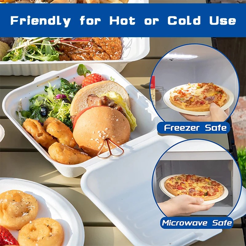 5Pcs Disposable Clamshell To Go Boxes,Compostable Biodegradable Clamshells Takeout Containers with Lids,Microwavable Container