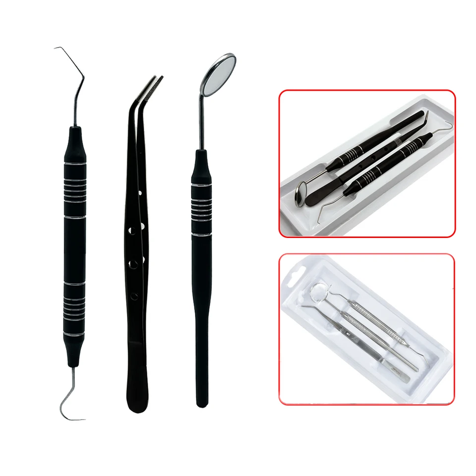 歯科 歯科衛生士 ミラー ピンセット プローべ 3 ピース/セット歯科ミラーキット口ミラープローブフックピック