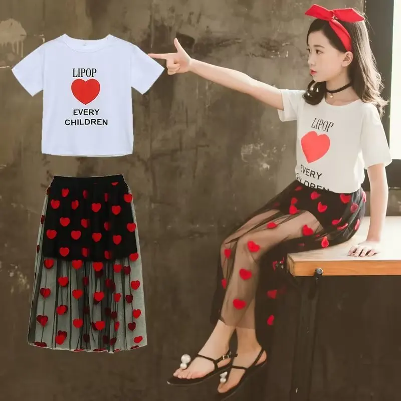 

Girls Suit Clothes For Girls Summer Fashion Kids Clothes Sets 2Pcs Outfits Clothing T-shirt+Dress Children