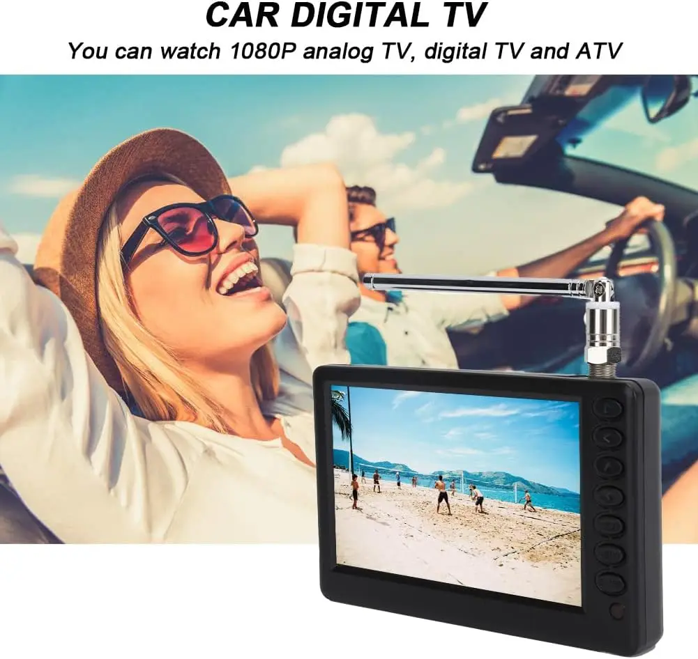 5'' Portable Mini Digital TV, 1080P 2 in 1 with FM Radio, Rechargeable Battery, USB, Headphone Jack, Memory Card Slot, for