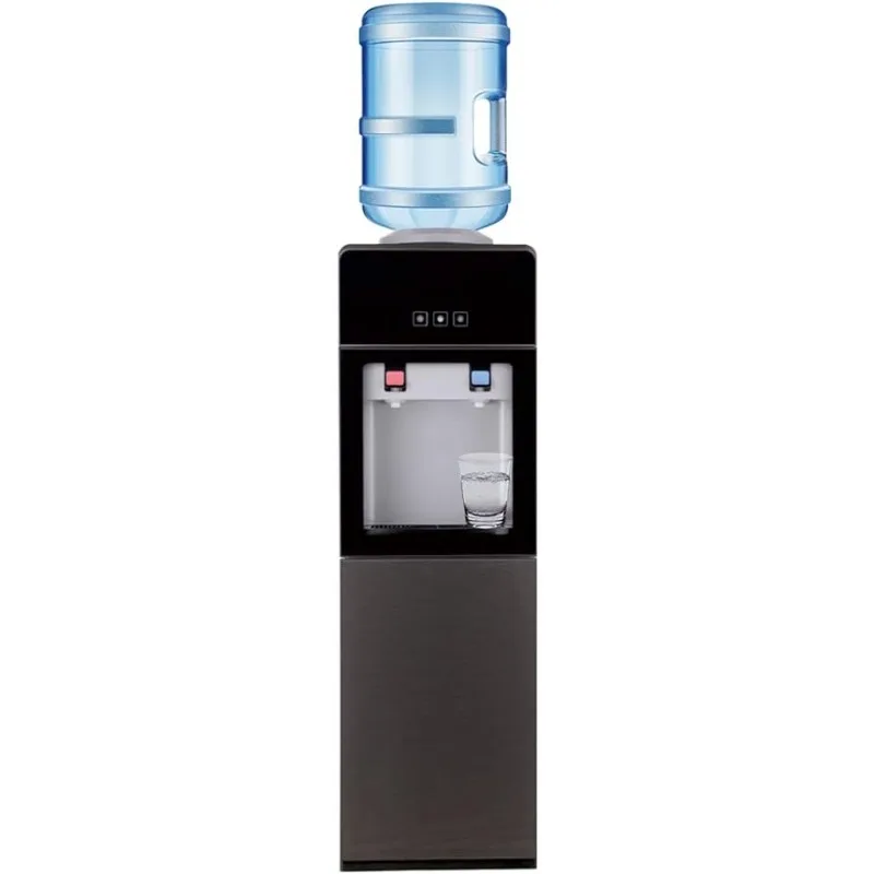 

Water Cooler Dispenser, Top-Loading Hot & Cold Water Cooler for 3 & 5 Gallon Bottles with Storage Cabinet (Electronic Cooling)