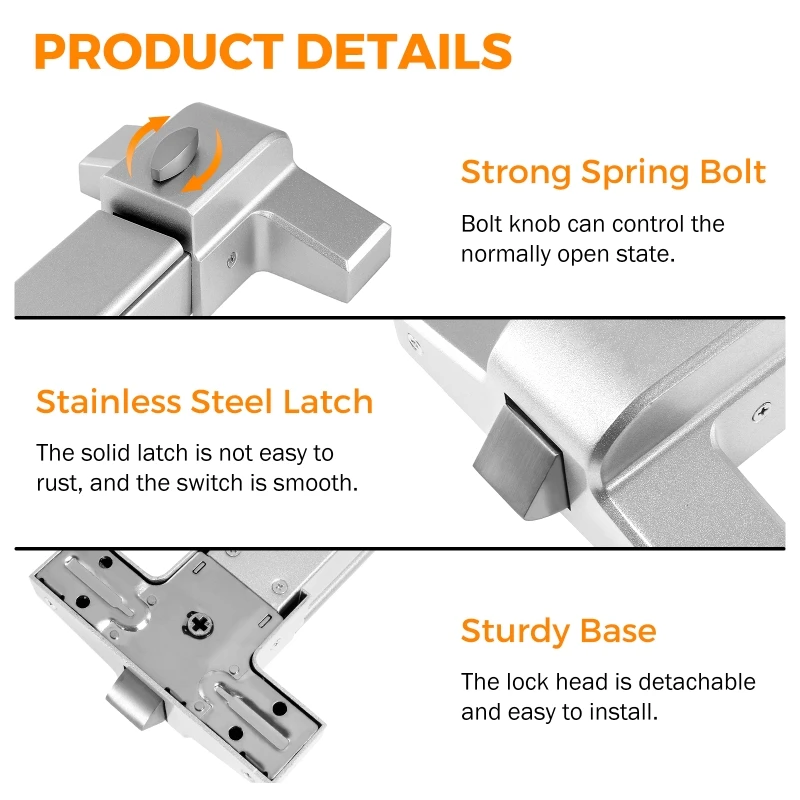 Door Push Bar Commercial Emergency Bar Panic Exit Device Suitable For Wood Metal Door 70-104 cm Width With Exterior Handle