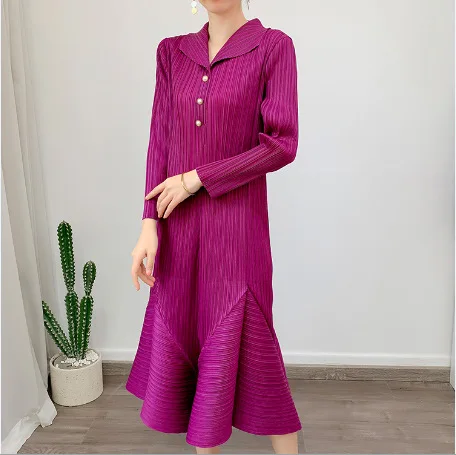 

Женское плиссированное платье, свободное платье с отложным воротником и рукавом в семи точек, элегантное платье с цветочным принтом, лето 2023