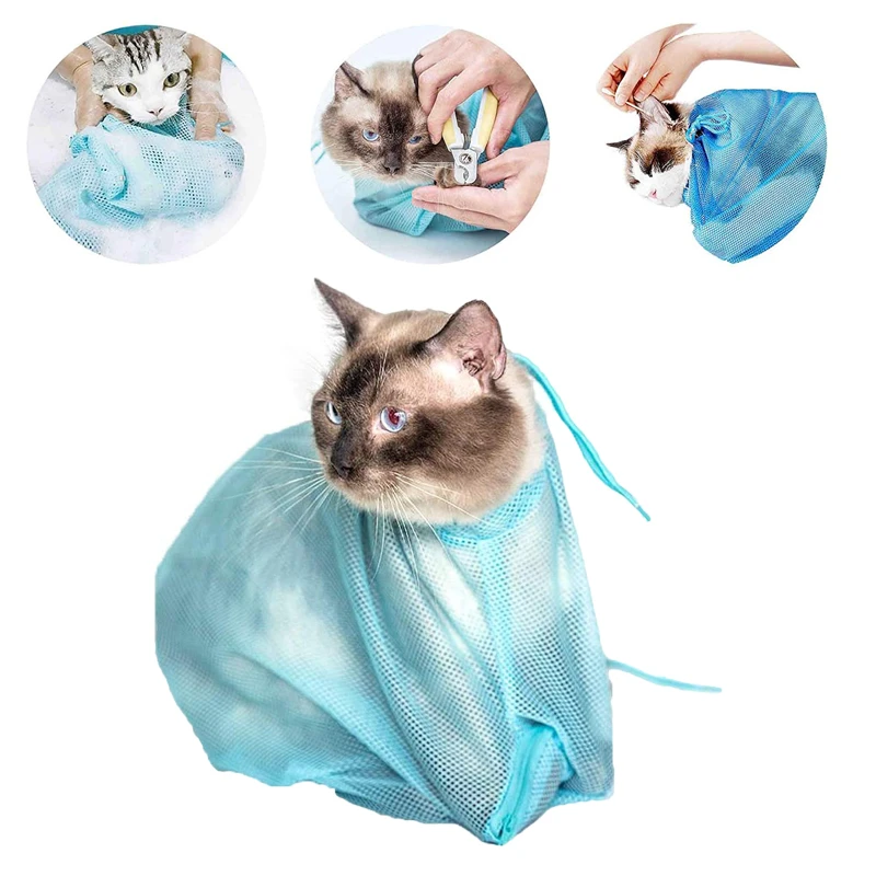 Mesh Cat Grooming Bathing Bag Adjustable Cats Washing Bags For Pet Nail Trimming Injecting Anti