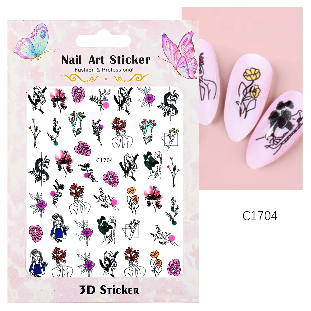 

Flower Leaf Nail Sticker 3D Floral Beauty Image Nail Art Decals Sliders Self-adhesive Stickers For Nails Manicure DIY Tips Decor