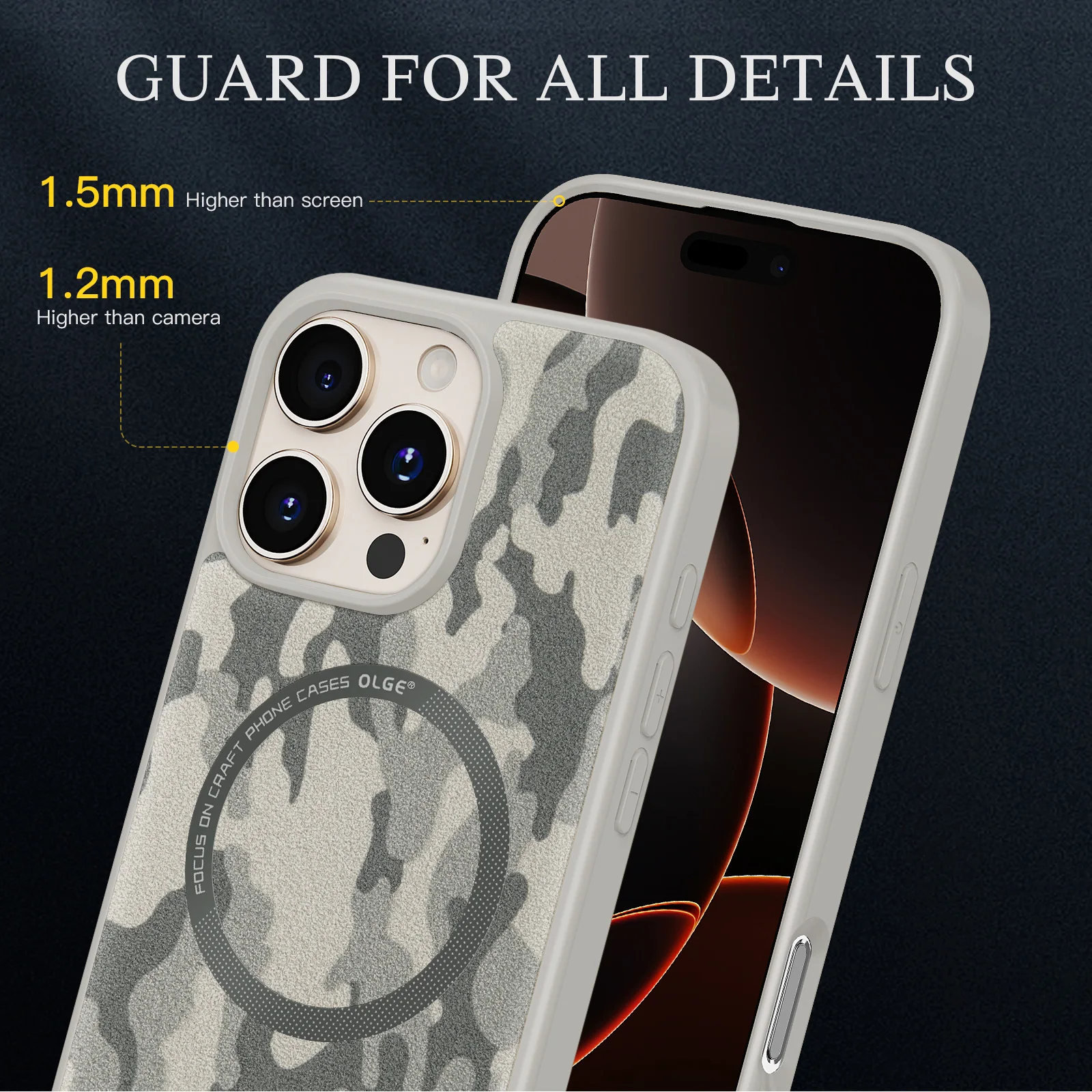 Frosted Camouflage Sheepskin Phone Case with Wireless Charging Capability