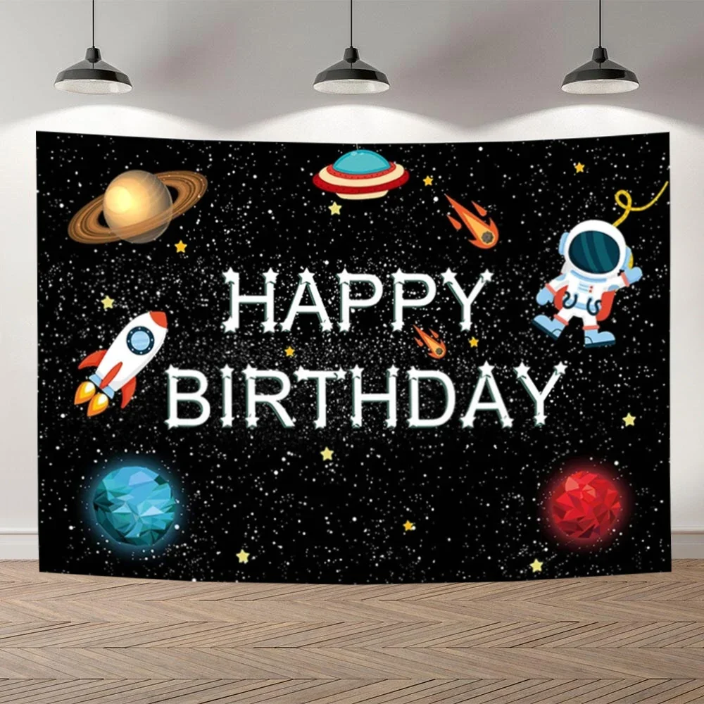 

Birthday Space Party Planet Tapestry for Kid Outer Space Theme Backdrop Birthday Decoration Galaxy Astronaut Photo Background