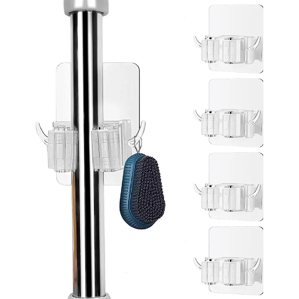 

4Pcs Plastic Bathroom Mop Clip Waterproof Traceless Sticky Storage Hook Rack Wall Mounted Mop Organizer Holder Self Adhesive