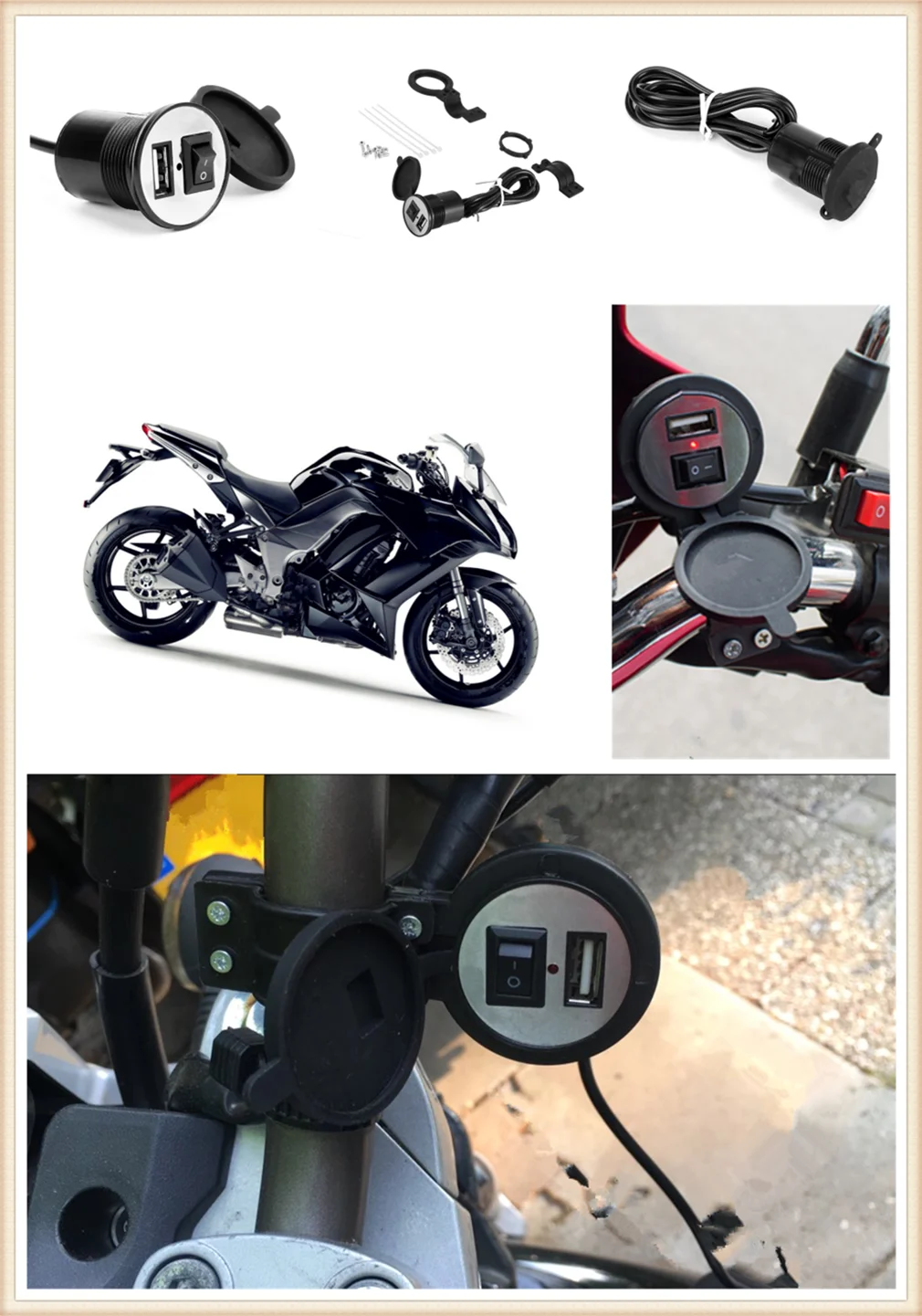 

12V-24VUniversal motorcycle modified shape USB charger with switch for YAMAHA R6S USA BT1100 Bulldog XJR400 1300 RACER 400R