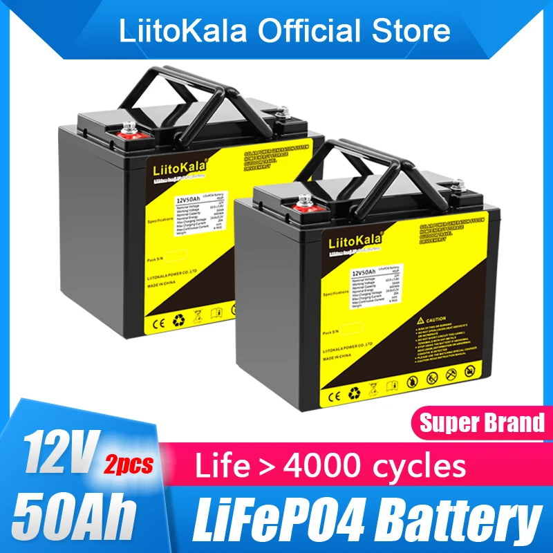 

2 шт./лот LiitoKala 12,8 В 50 Ач 60 ач lifepo4 аккумулятор с 50 А BMS для батареи 12 В RV ксеноновый инвертор для хранения солнечной энергии