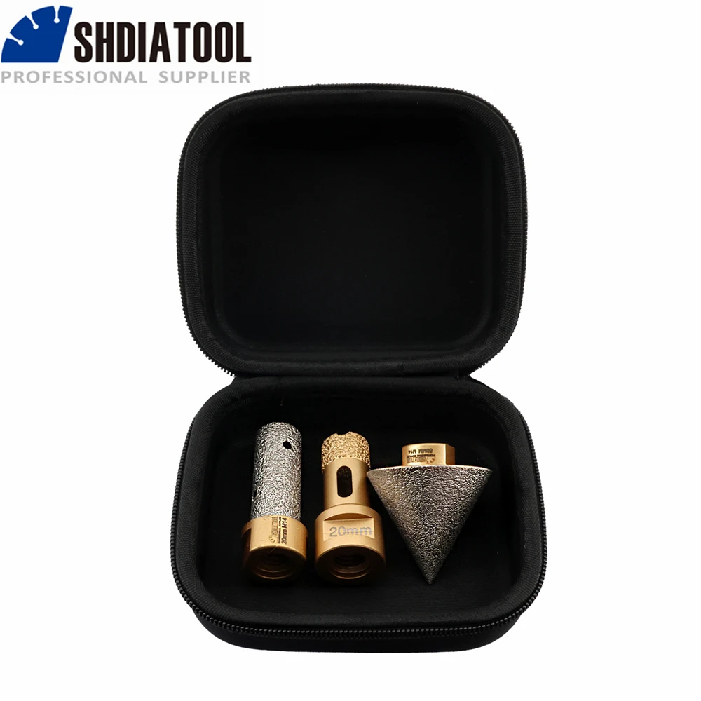 

SHDIATOOL 3pcs/set M14 Thread 20mm Diamond Core Drill Finger Chamfer Bit Porcelain Tile Granite Marble Ceramic Hole Saw Opener