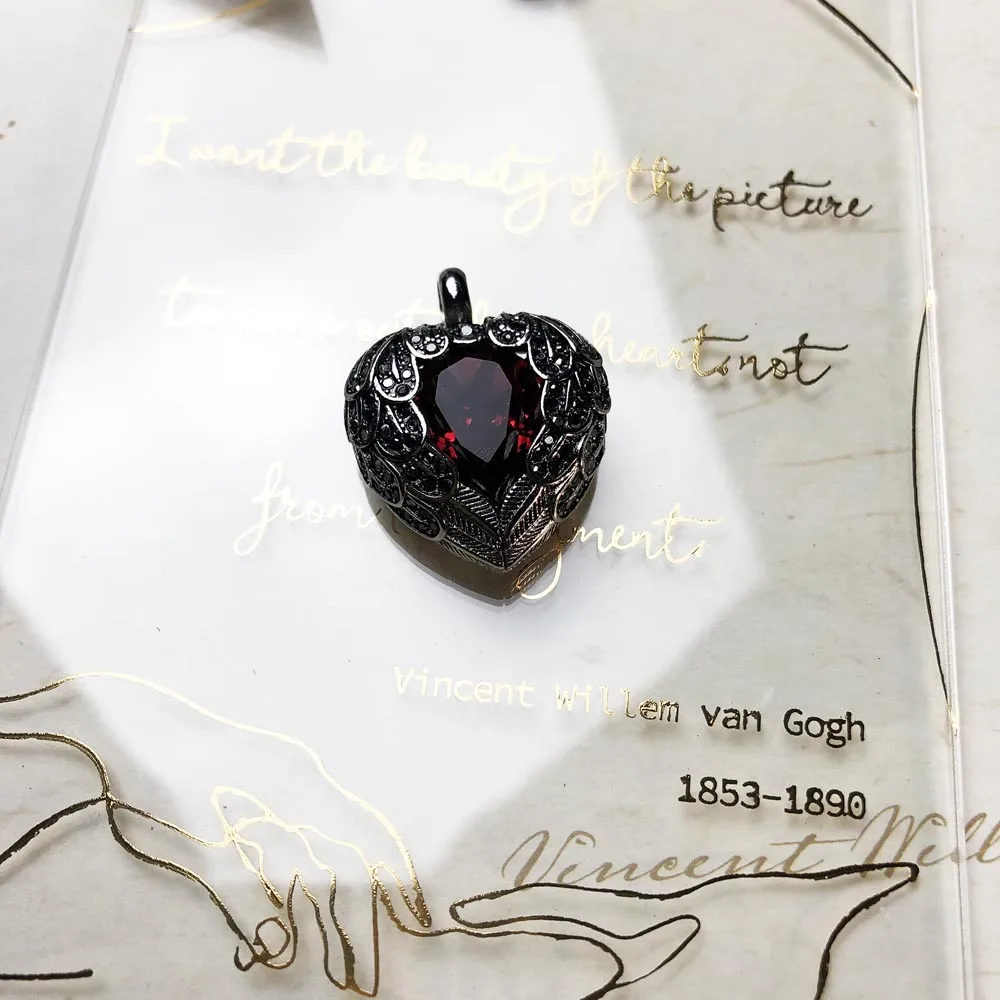 Pendant Wings Red Heart 925 Sterling Silver Jewelry Europe Romantic Crystal Gift For Woman pendant necklace silver pendant