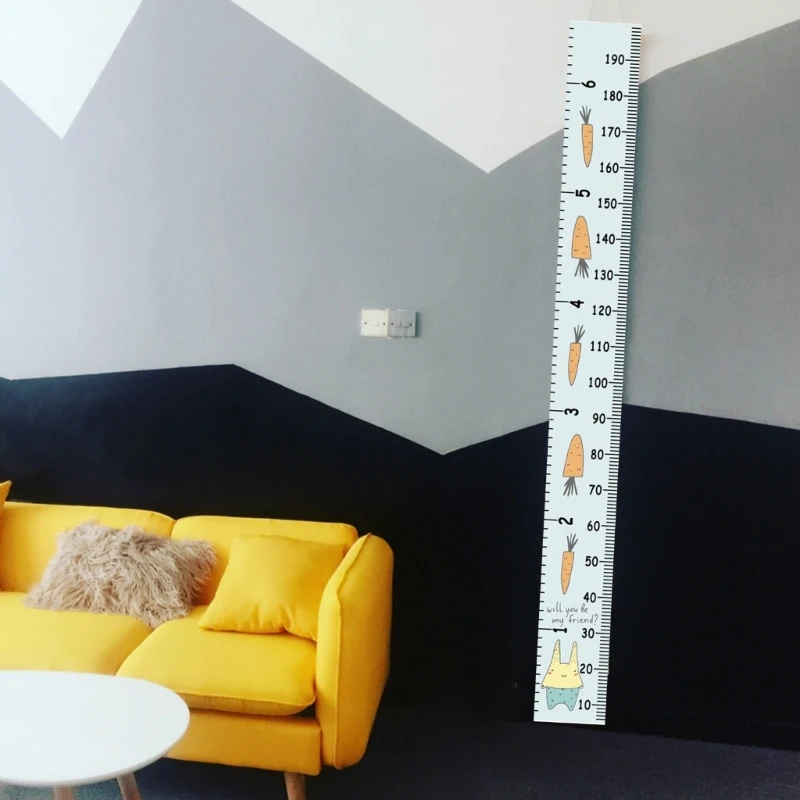 M6CF Kids Height Growth Ruler Cartoon Print Baby Children Room Decorations Wall Meter Decor with Wood Frame Designing
