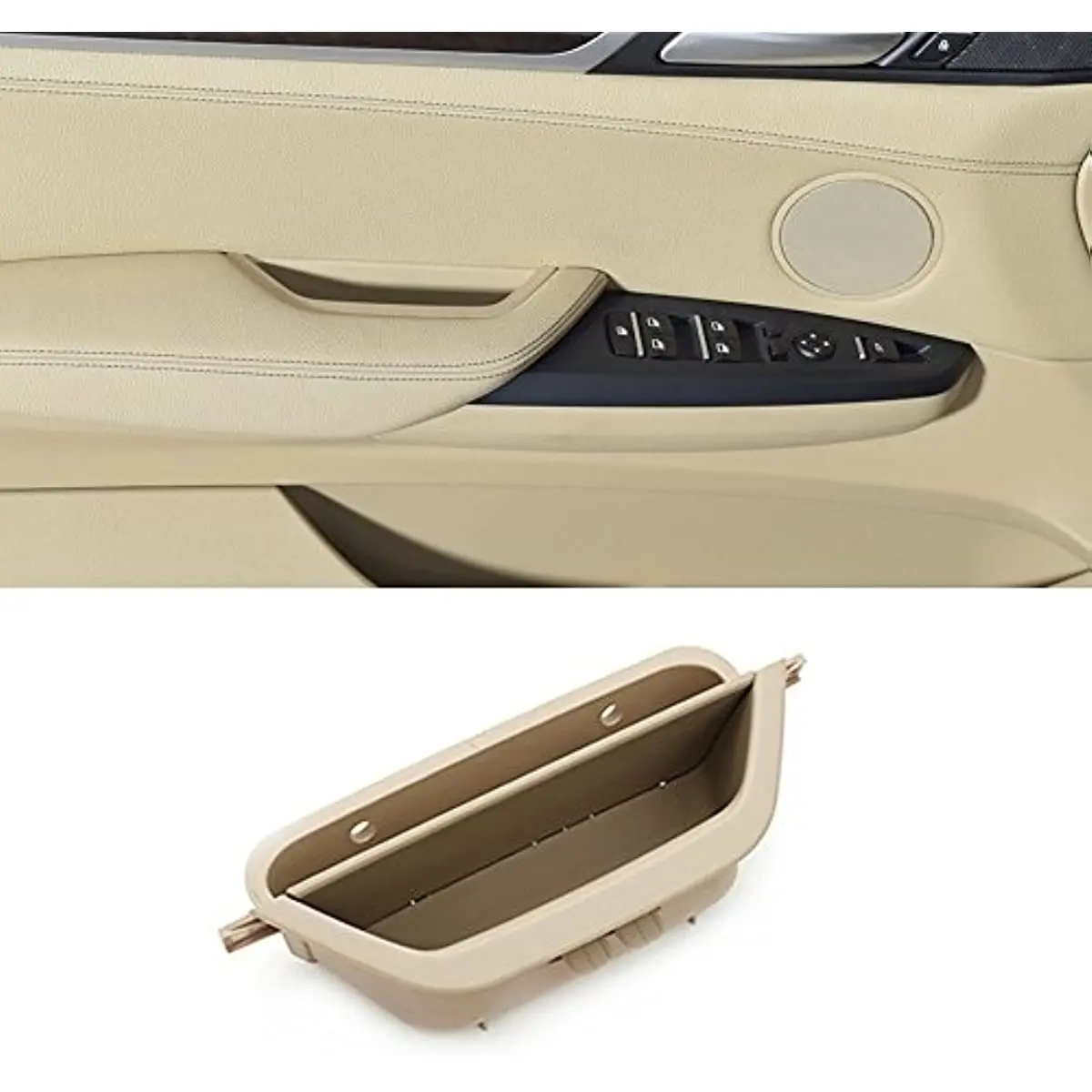 Beige X3 X4 F25 F26 Door Armrest Storage Box, Driver Side Door Storage Replacement Door Handle Armrest Container 2010-2016