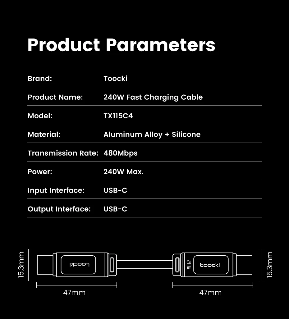 Toocki USB-C-Kabel 240W Typ-C Schnellladekabel für iPhone 17 16 MacBook Pro Laptop Samsung S25 480Mbps Silikon-Datenkabel – Detail 11
