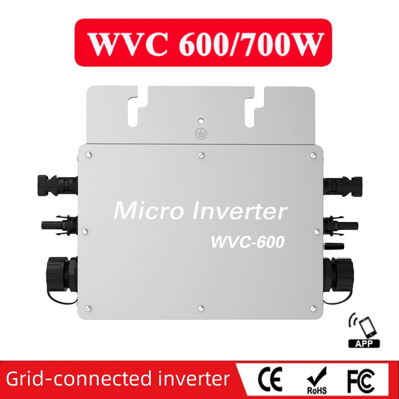 Serie Wvc Grado Impermeabile Ip65 600W 700W Micro Inverter Mppt Collegato Alla Rete Supporto App Monitoraggio Sistema Wifi 120V 230V Auto