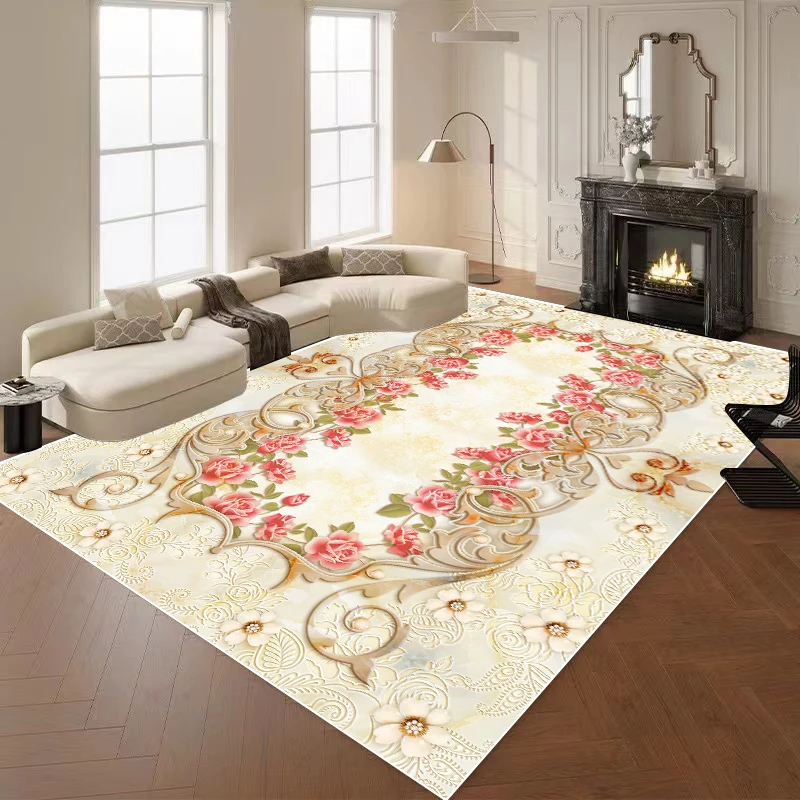 European Luxury Carpets for Living Room 3D Flower Decor Rug Large Bedroom Decoration Cloakroom Rug Non-slip Floor Mat Washable 2