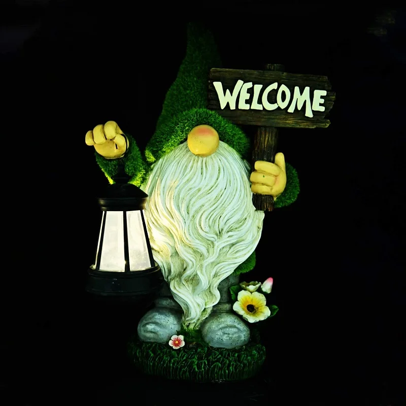 Garden Hallway Solar Elf Light Resin Crafts Garden Decoration Outdoor Flocked Dwarf Statue Decorative Lawn Light