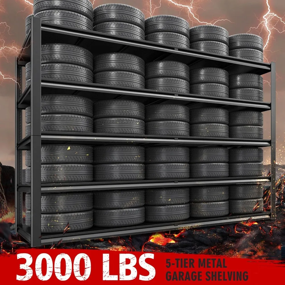 78" H Garage Shelving, 55" W Storage Shelves 3000LBS Heavy Duty Shelving 5 Tier Adjustable Metal Shelving Unit 5