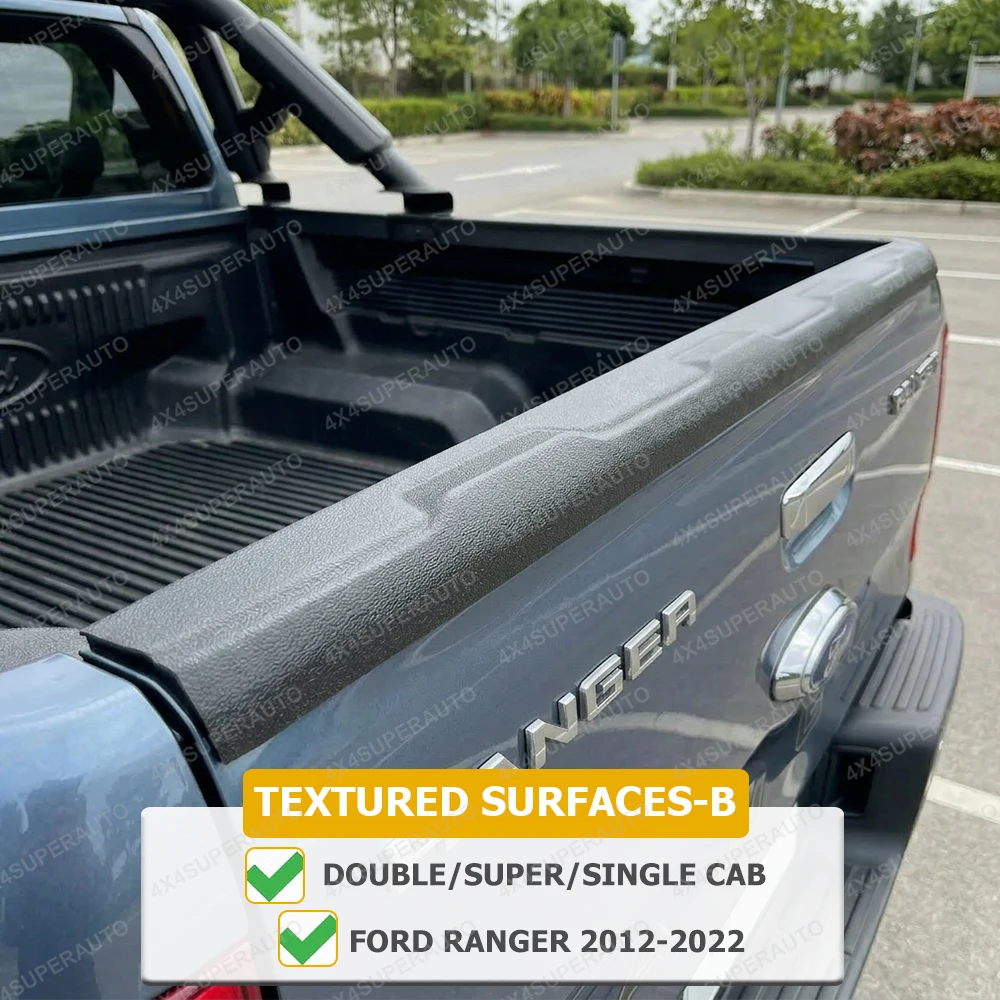 Rear Spoiler Cover For Ford Ranger 2012-2022 T6 T7 T8 Wildtrak Raptor XLT XLS ABS Tailgate Cover Tailgate Protector Guard Cap — Color: Textured surfaces-B